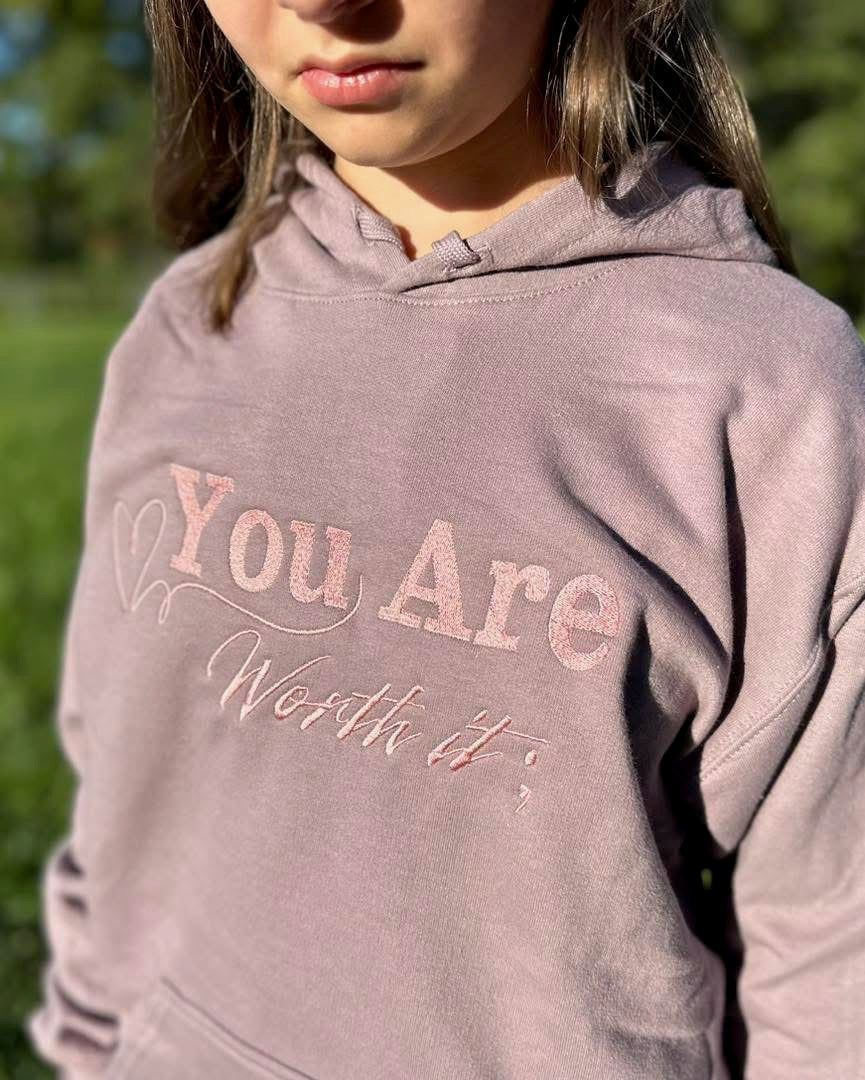 "You Are Worth It" Embroidered Soft Style Hoodie