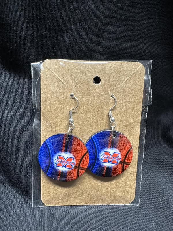 Mercer Titans Red & Blue Basketball Sublimated Earrings