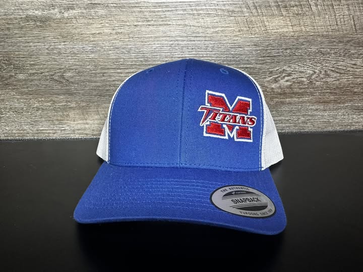 M Titans Embroidered Yupoong Snapback Trucker Hat – Blue & White