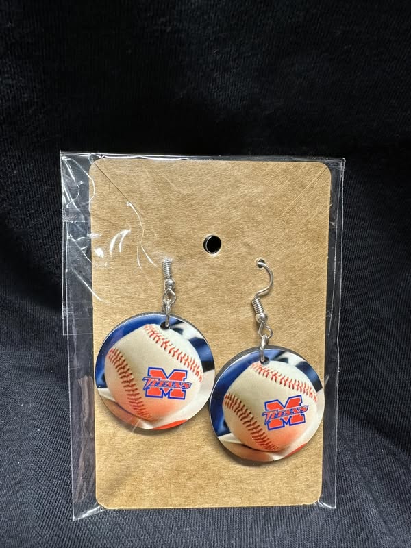Mercer Titans Baseball with Flag Background Sublimated Earrings