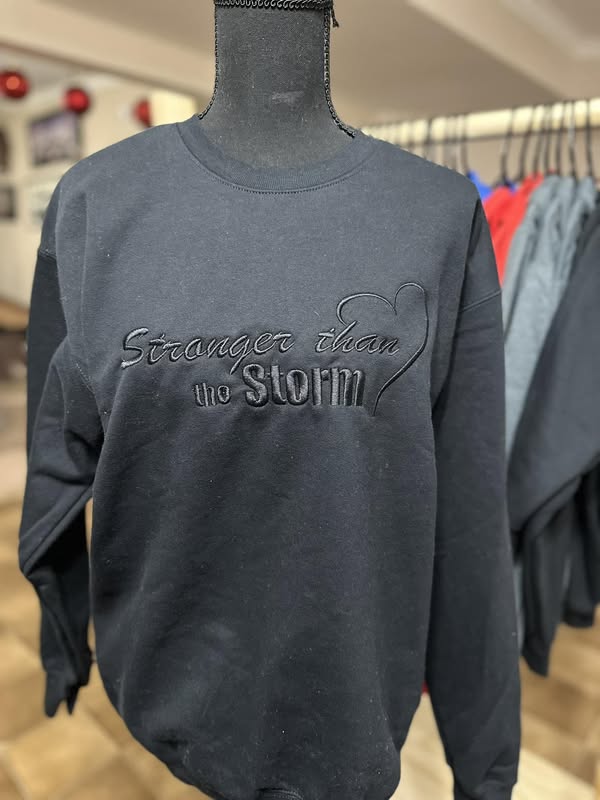 Stronger Than the Storm Embroidered Crewneck Sweatshirt