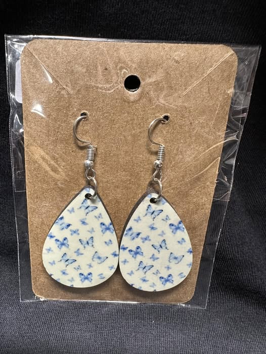 Blue Butterfly Sublimated Teardrop Earrings