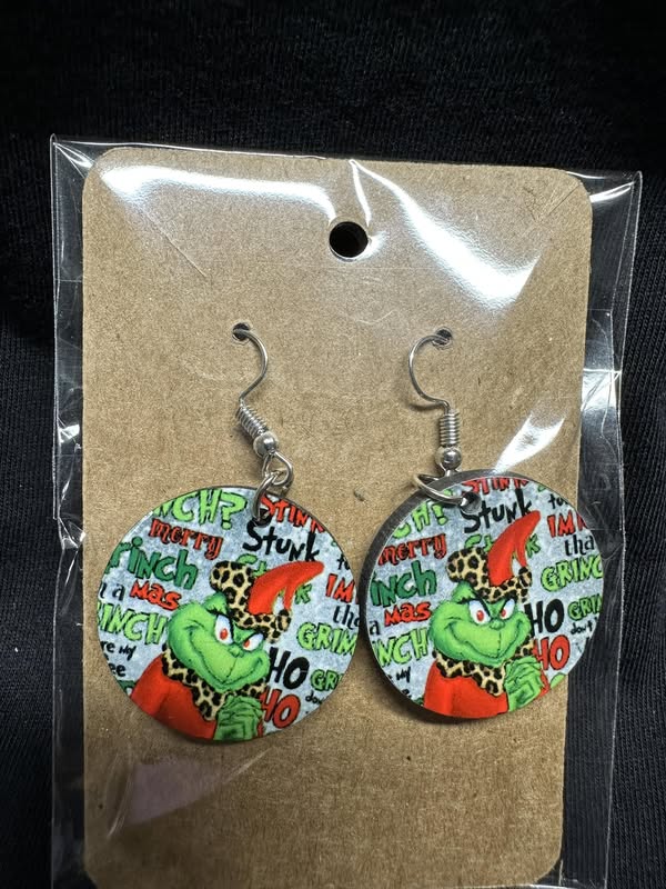 Holiday Grinch Sublimated Earrings