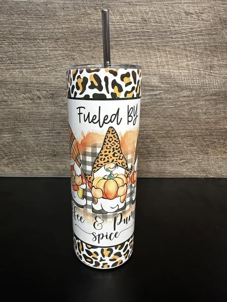 Fueled by Coffee & Pumpkin Spice Leopard Print Sublimation Tumbler