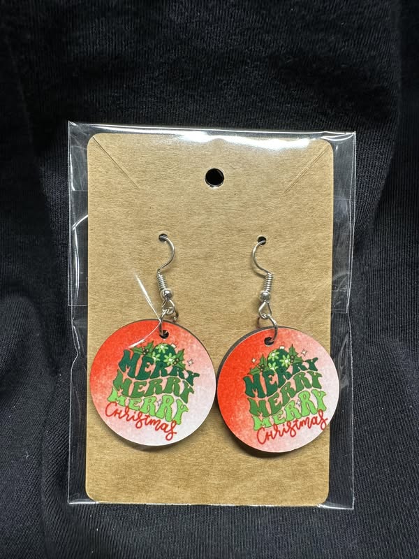 Merry Christmas Triple Merry Sublimated Round Earrings