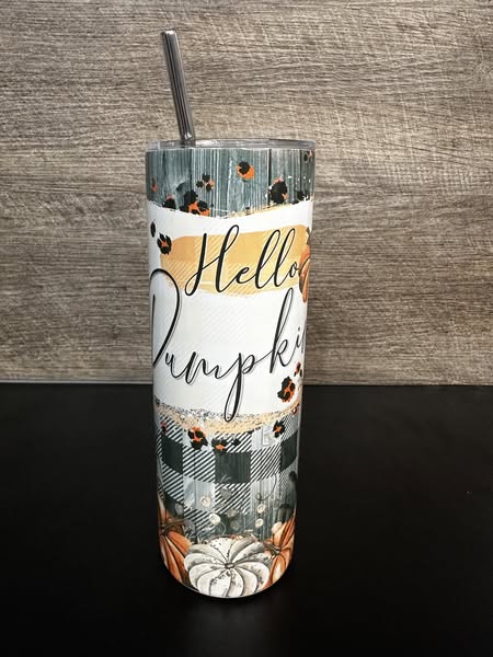 "Hello Pumpkin" Rustic Fall Sublimation Tumbler