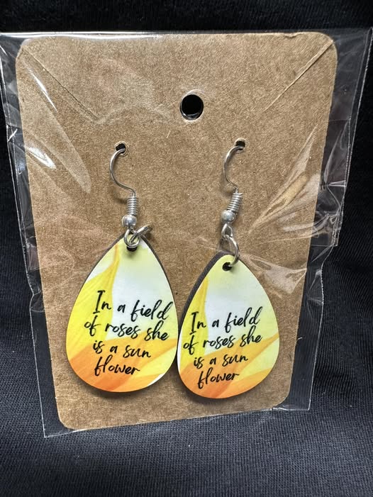 Sunflower Inspirational Sublimated Teardrop Earrings