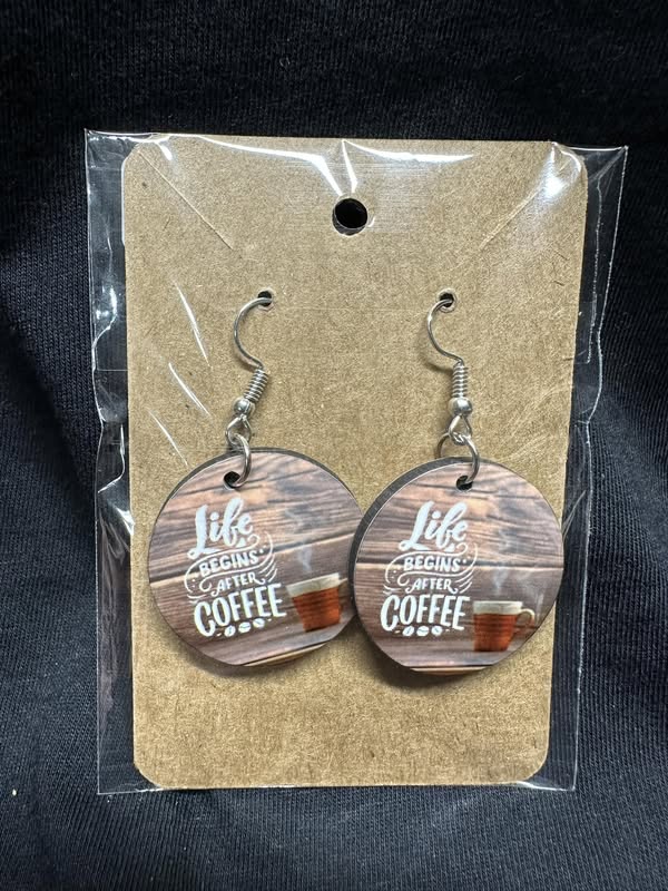 Life Begins After Coffee Sublimated Round Earrings
