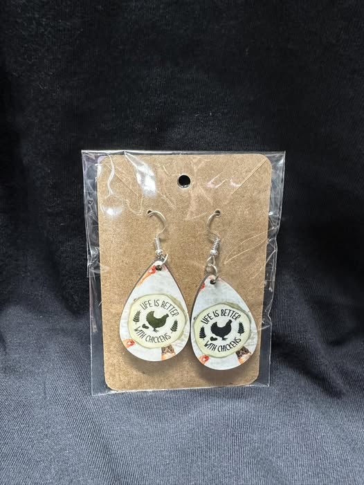Life Is Better with Chickens Teardrop Earrings