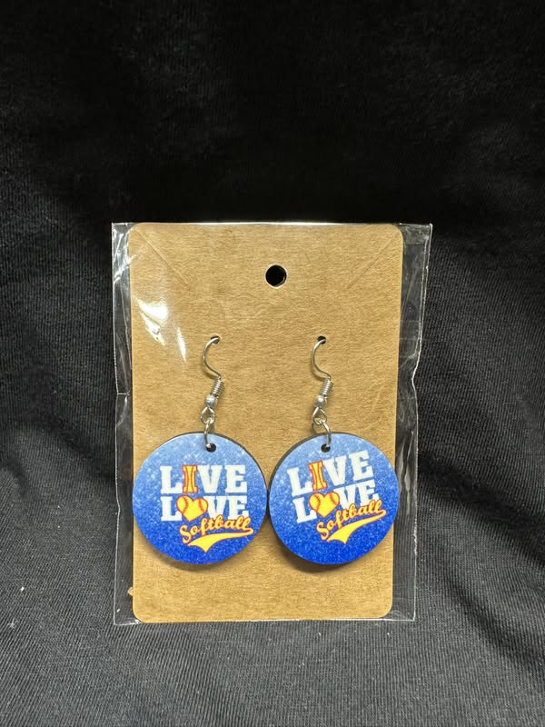 Live Love Softball Sublimated Round Earrings