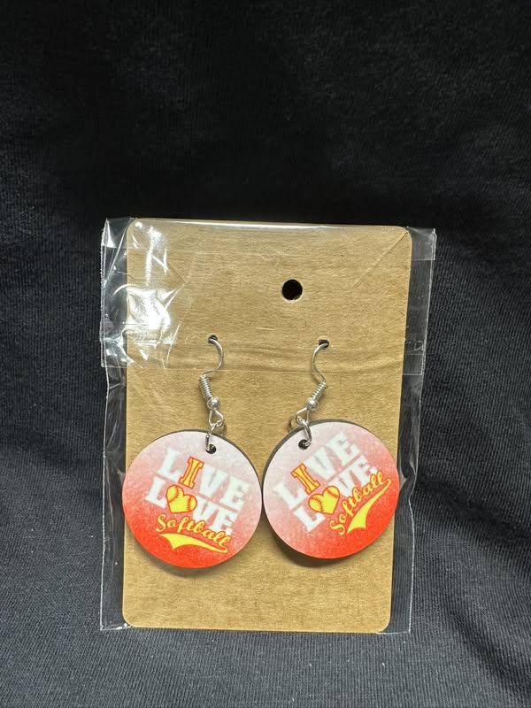 Live Love Softball Sublimated Round Earrings 2