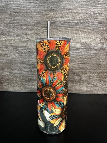 Bold Sunflower & Leopard Print Fall Tumbler Or Water bottle Combo