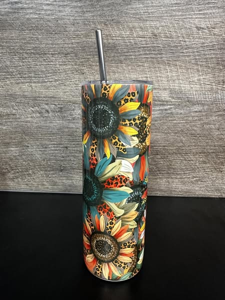 Bold Sunflower & Leopard Print Fall Tumbler Or Water bottle Combo