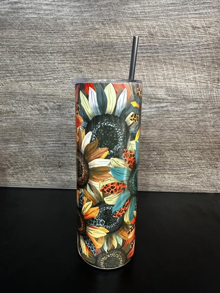 Bold Sunflower & Leopard Print Fall Tumbler Or Water bottle Combo