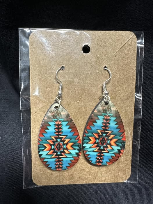 Aztech Pattern Sublimated Teardrop Earrings
