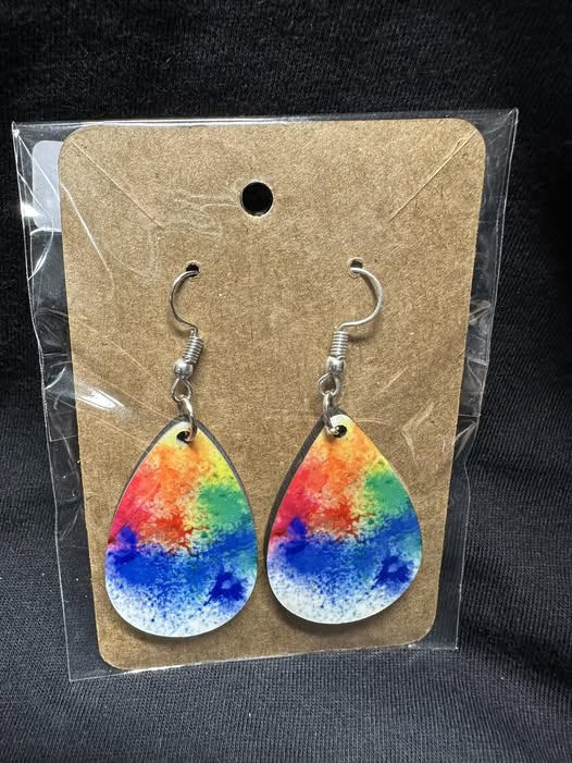 Rainbow Watercolor Teardrop Earrings