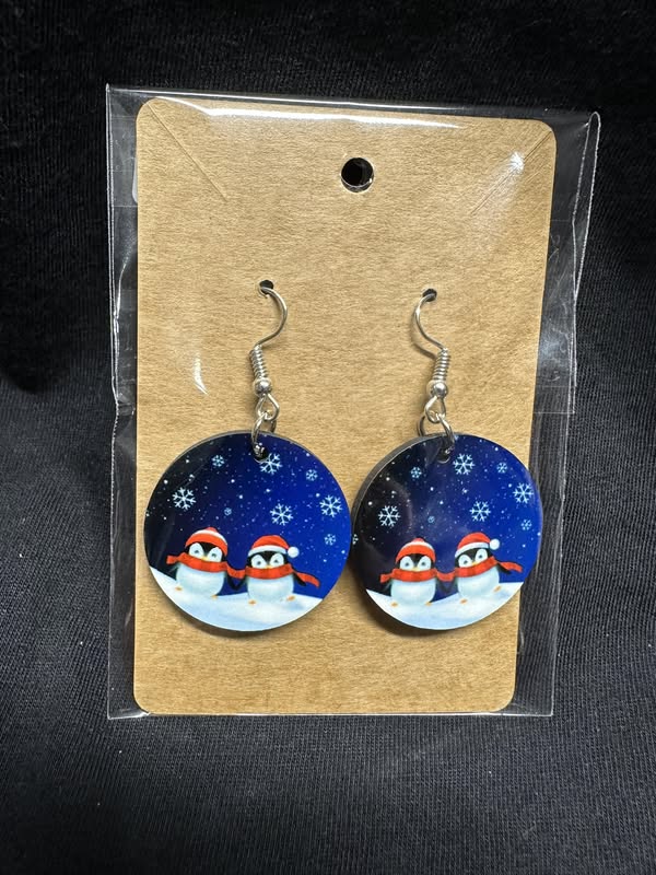 Holiday Penguin Sublimated Round Earrings