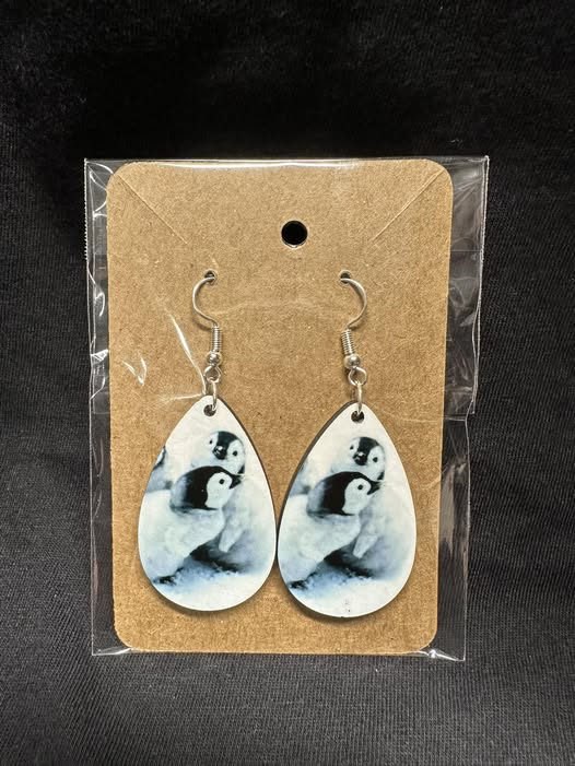Adorable Penguin Sublimated Teardrop Earrings