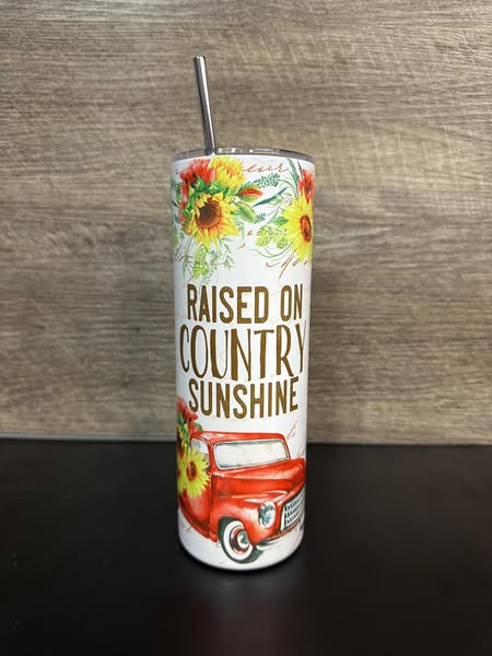 "Raised on Country Sunshine" Sunflower & Truck Sublimation Tumbler