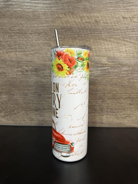 "Raised on Country Sunshine" Sunflower & Truck Sublimation Tumbler