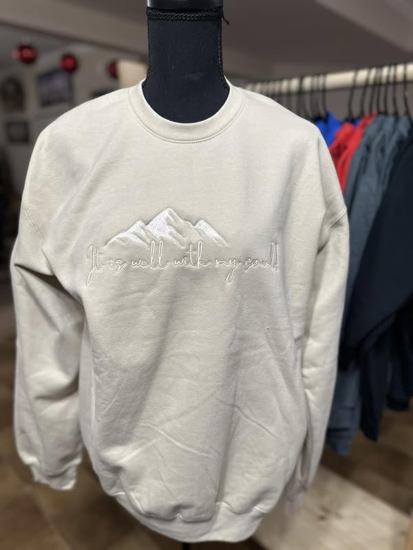 It Is Well With My Soul Embroidered Sand Crewneck Sweatshirt
