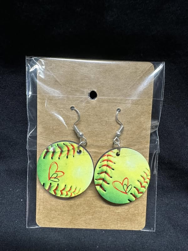 Softball Heart Sublimated Earrings