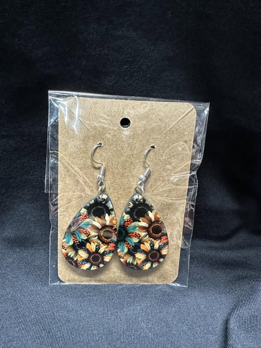 Rustic Sunflower Teardrop Earrings