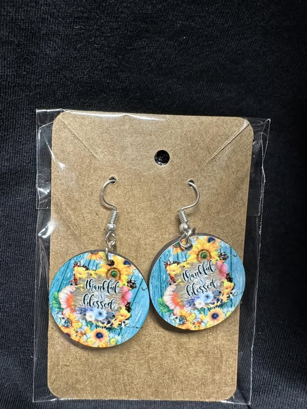 Thankful & Blessed Floral Sublimated Earrings