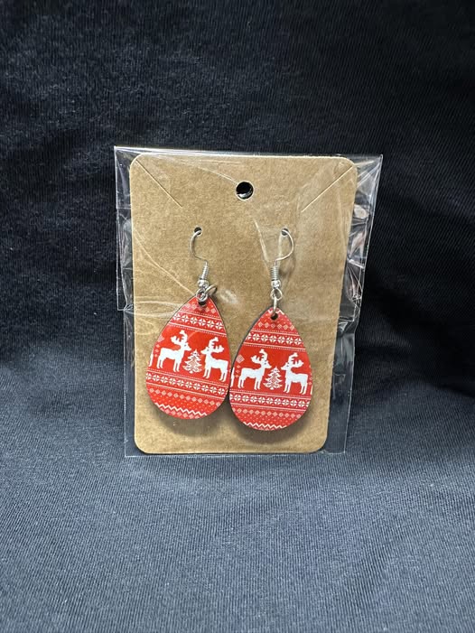 Festive Reindeer Christmas Sublimated Teardrop Earrings