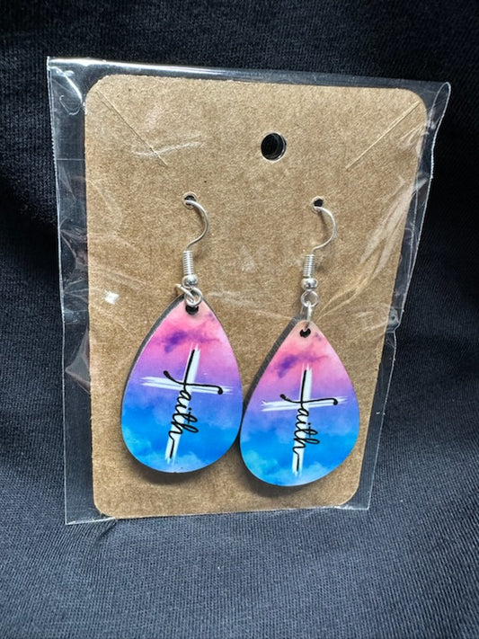 Faith Cross Sublimated Teardrop Earrings