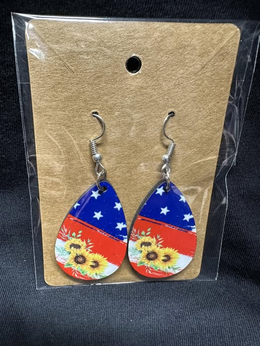 Patriotic Sunflower Teardrop Earrings