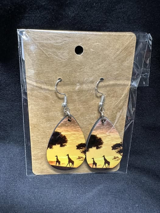Golden Safari Giraffe Sublimated Teardrop Earrings