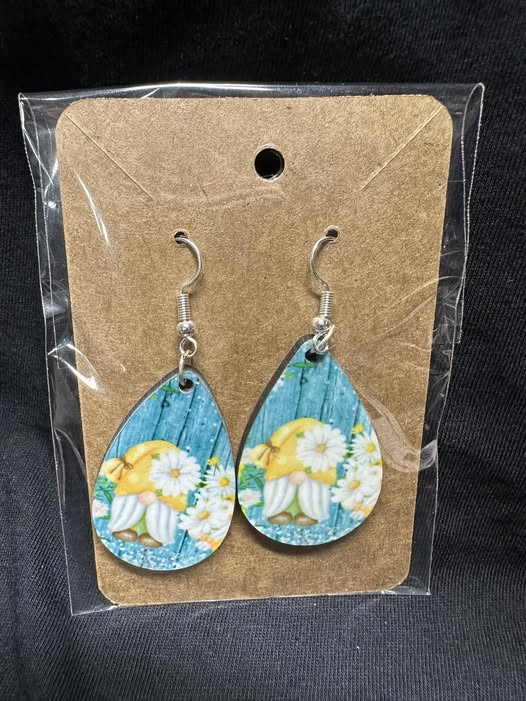Spring Gnome Sublimated Teardrop Earrings