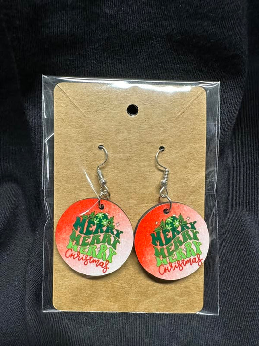 Merry Christmas Triple Merry Sublimated Round Earrings