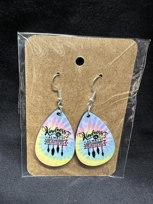 Kindness is Beautiful Sublimated Teardrop Earrings