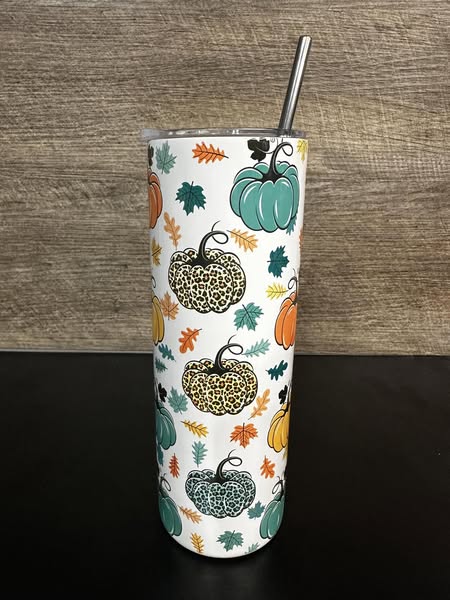 Chic Fall Pumpkins & Leopard Print Tumbler Or Water bottle Combo