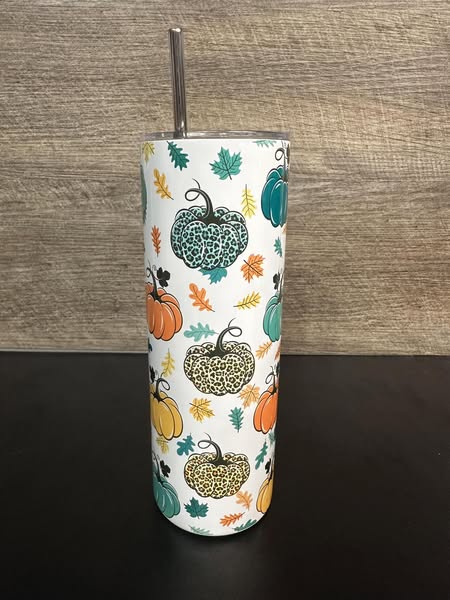 Chic Fall Pumpkins & Leopard Print Tumbler Or Water bottle Combo