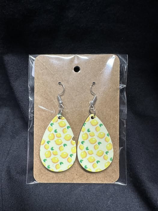 Fresh Lemon Sublimated Teardrop Earrings