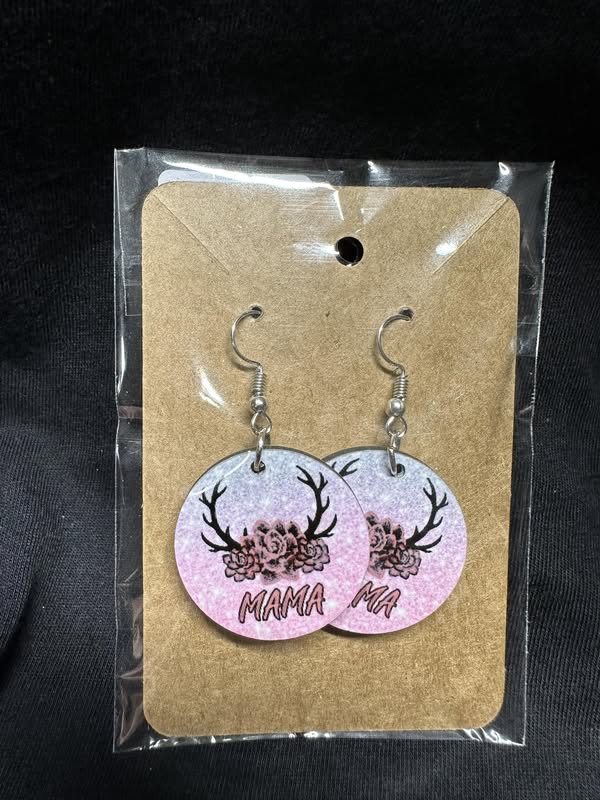 Floral Antler MAMA Sublimated Round Earrings