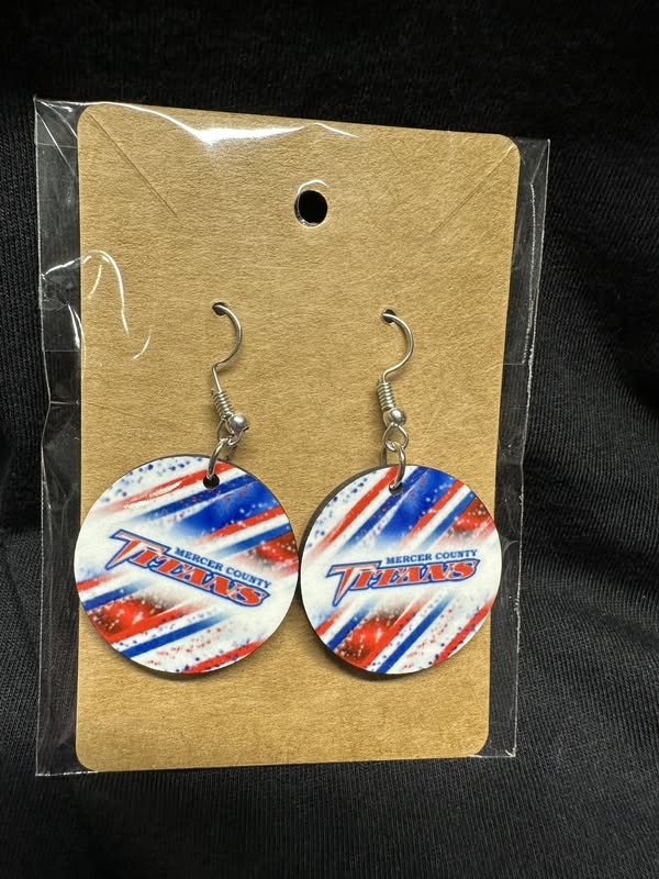 Mercer Titans Red, White & Blue Sublimated Earrings