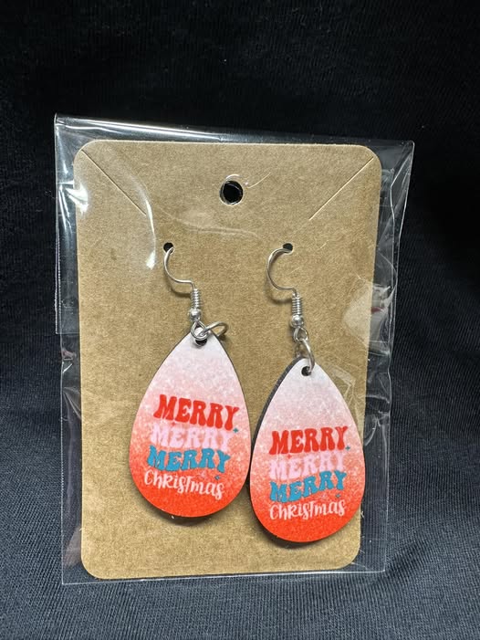 Merry Christmas Sublimated Teardrop Earrings