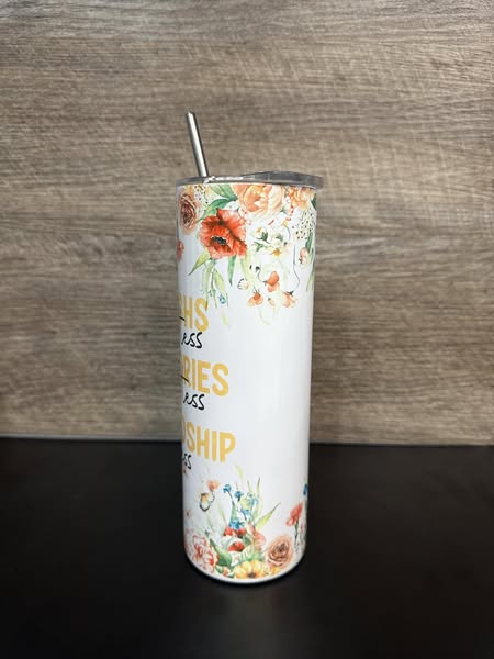 Laugh, Memories & Friendship Floral Sublimation Tumbler