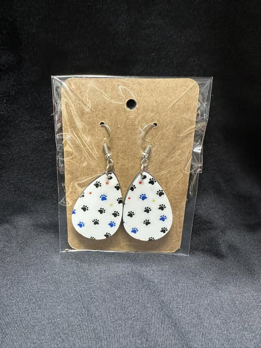 Paw Print Teardrop Sublimated Earrings