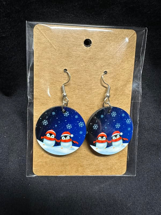 Holiday Penguin Sublimated Round Earrings