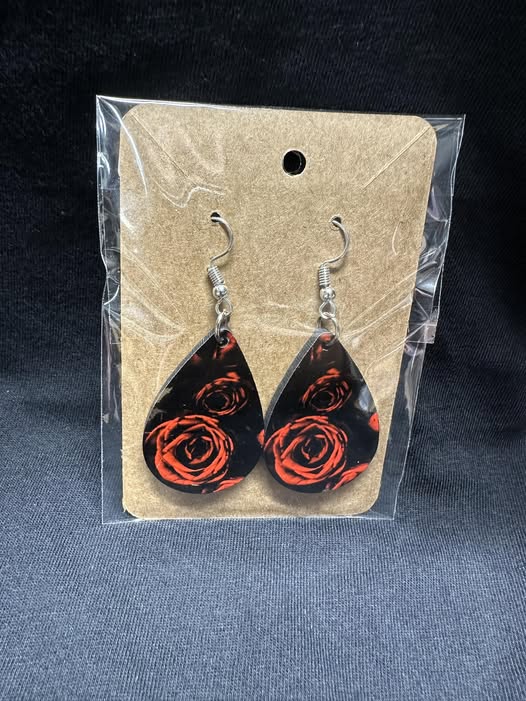 Crimson Rose Teardrop Earrings