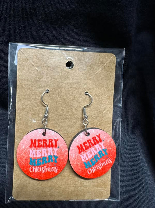 Merry Christmas Sublimated Round Earrings