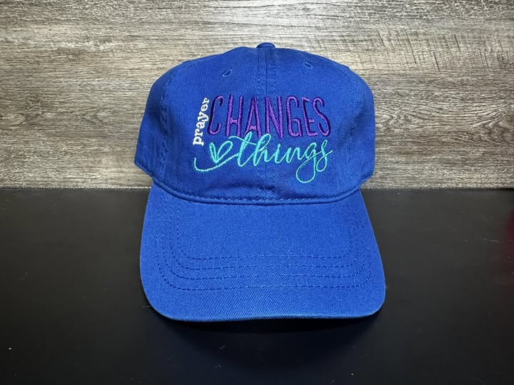 Prayer Changes Things Embroidered unstructured Cap – Royal Blue