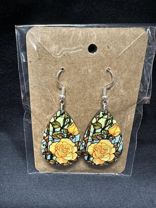 Stained Glass Rose Teardrop Earrings
