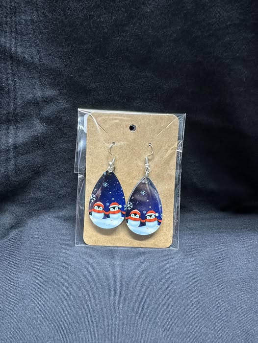 Winter Wonderland Penguin Sublimated Teardrop Earrings